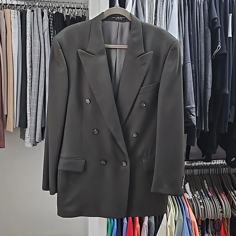 Gianfranco Ruffini Italy 100% Wool Double Breasted Olive Suit 43R / 35.5X31.25 - Picture 12 of 14